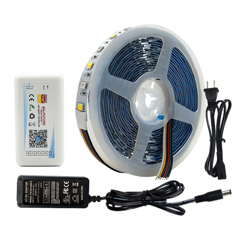 DC12V 16.4ft/5M 5050SMD RGB+CCT Tuya Smart Flexible LED Strip Light Kit, 60LEDs/M, Work With Alexa & Google Assitant DC12V 16.4ft/5M 5050SMD RGB+CCT Tuya Smart Flexible LED Strip Light Kit, 60LEDs/M, Work With Alexa & Google Assitant